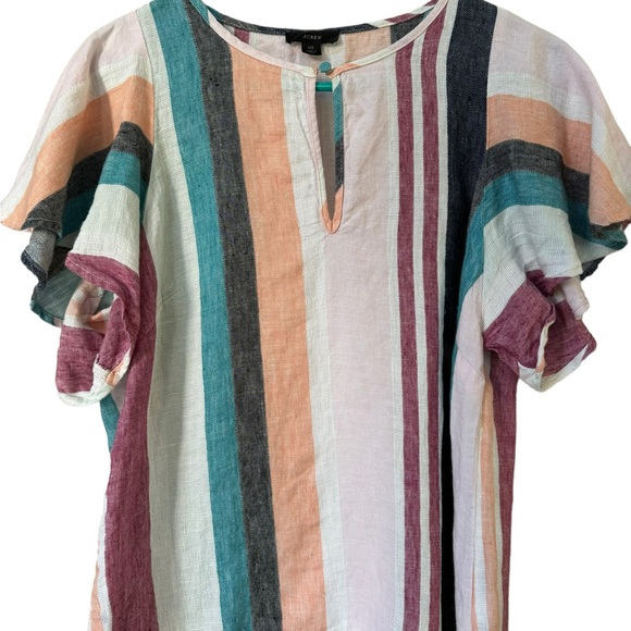 J Crew 100% Linen vertical stripe Flutter Sleeve - Picture 3 of 7